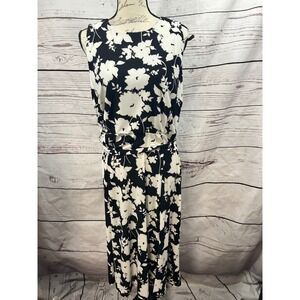 ANNE KLEIN Women Floral Print Sleeveless Maxi Dress Size 12 Black White